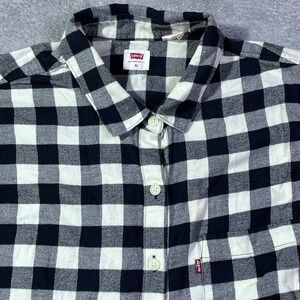 Levi's Women's Black White Buffalo Plaid‎ Long Sleeve Flannel Shirt XL Barn Farm